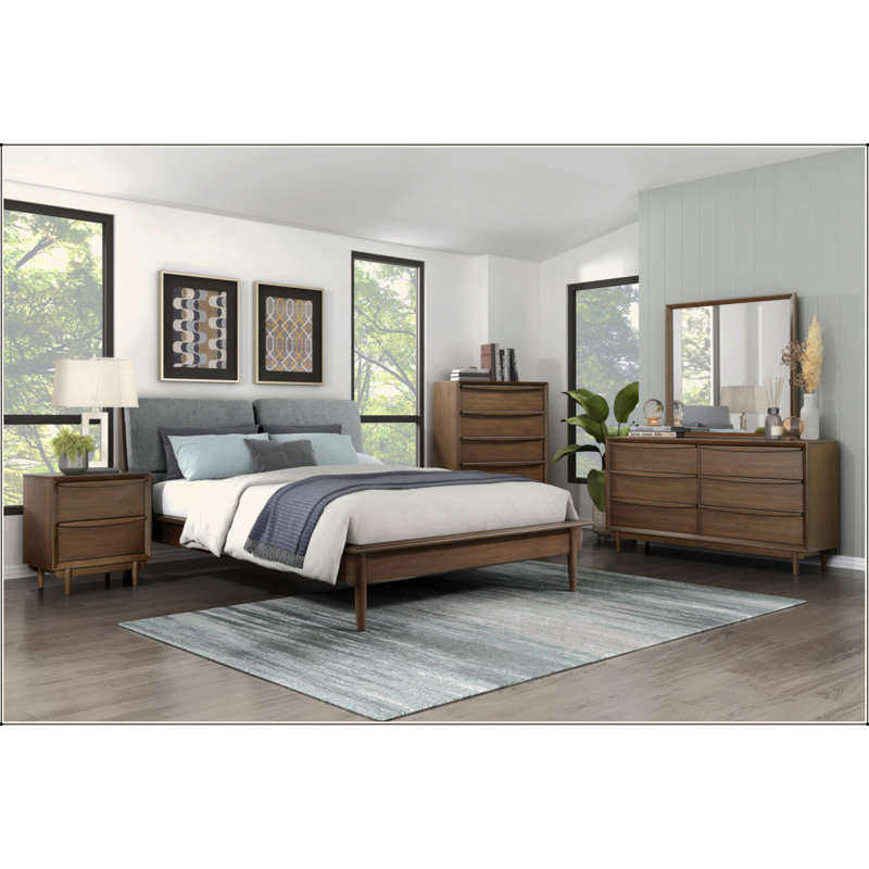 Classic Walnut Finish Nightstand Of 2X Drawers And Charging Port Mid-Century Modern Bedroom Furniture 1Pc