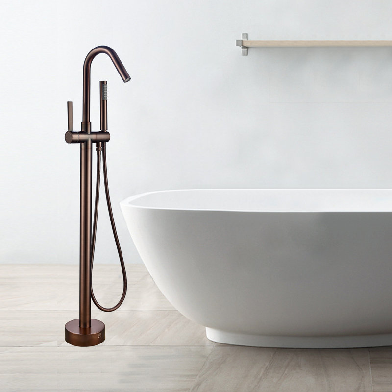 Single Handle Floor Mounted Tub Filler Trim with Handshower, Oil-Rubbed Bronze