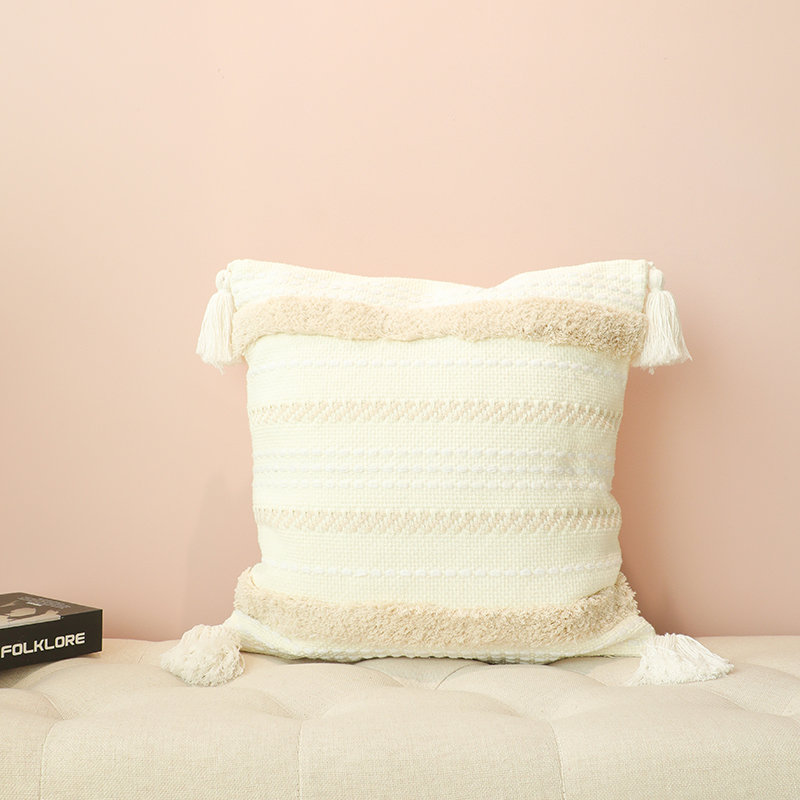 Housse de coussin Boho Chic, touffetée brodée de pampilles, décoration de style bohémien, H 18 po x l 18 po