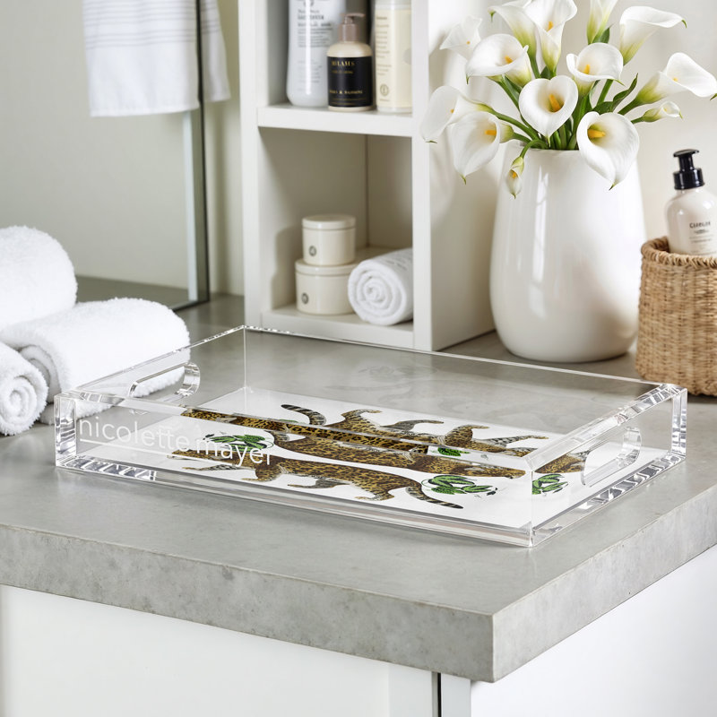 Leopard Seeing Double Acrylic Rectangle Decorative Tray , White, 12.5"W x 7.75"D x 2"H