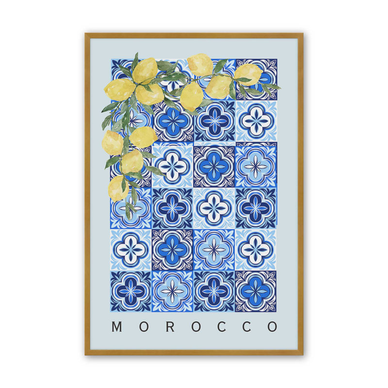 Impression sur carrelage marocain et citron, Or poli, H 15,25 po x l 12,25 po