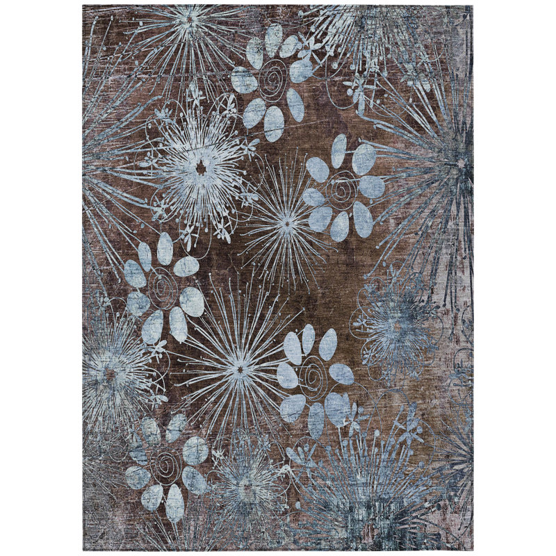 Machine Washable Indoor/Outdoor Kaczor ACN2225 Floral Rug, Rectangle 5' x 7'6"