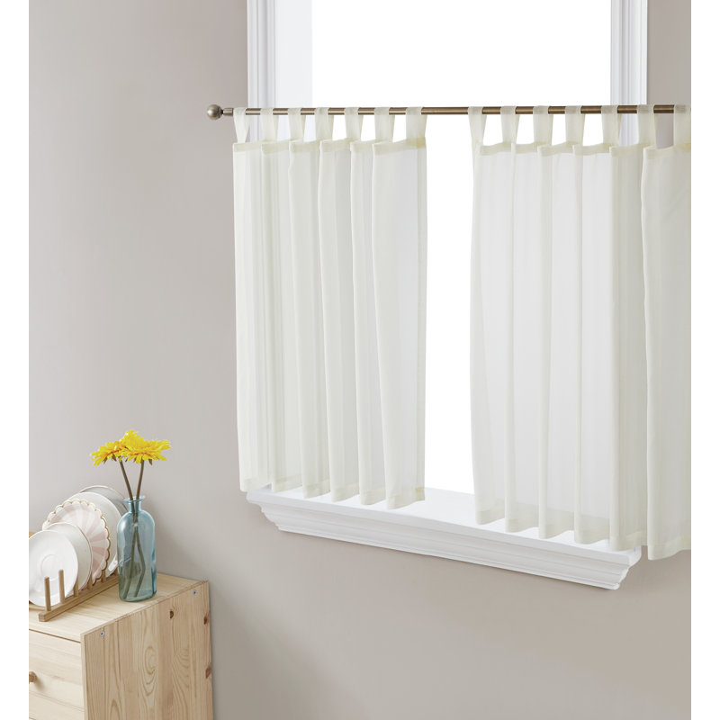 Tieba Sheer Curtain Pair, 54"W x 24"L, Ivory