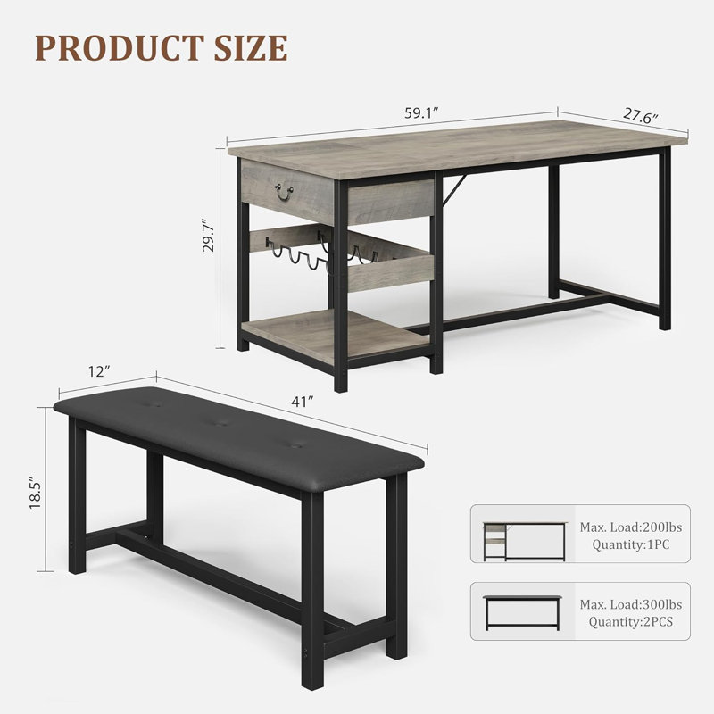 Dining Table Set For 4 With Upholstered Benches – Space-saving Kitchen Table Featuring Storage Drawers And Wine Rack, Perfect For Small Dining Rooms