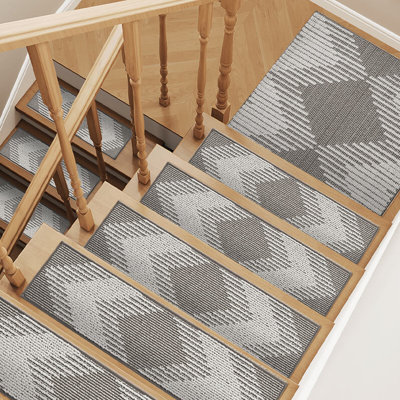 Non-Slip High-Low Boho Stair Treads Gray