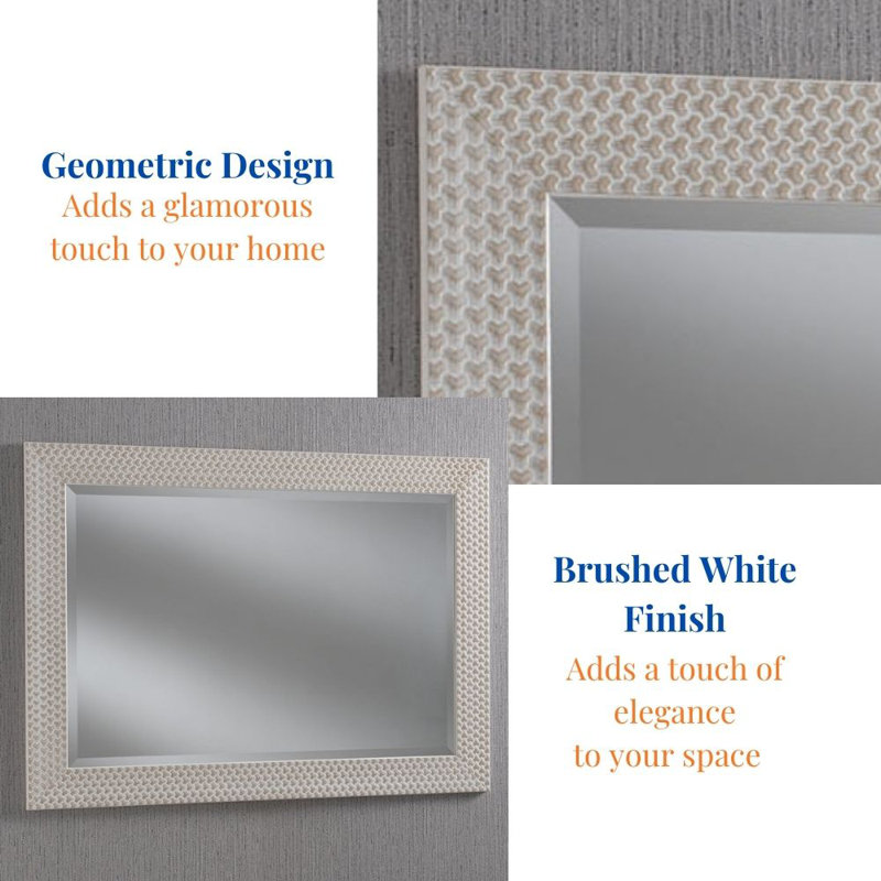 Arje Solid Wood Flat Mirror, White, 92cm H x 67cm W