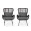 Chaises longues en rotin à dossier haut avec coussins et accoudoirs évasés, ensemble de 2 pour patio ou balcon,-2040039888