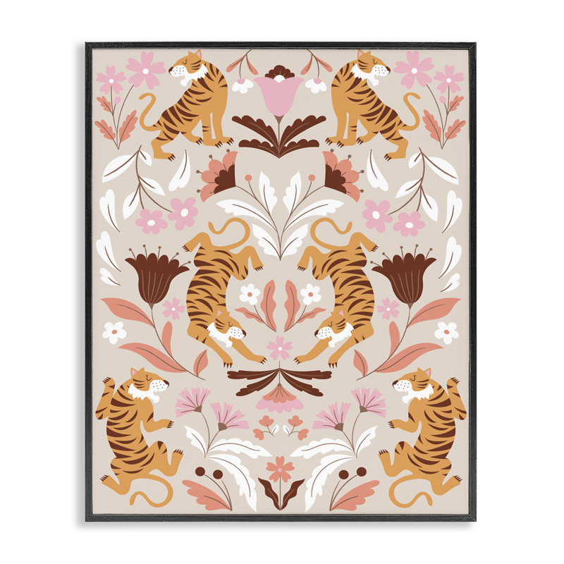  Reproduction d'art giclée sur miroir par Boho Tigers par Angela Nickeas, Giclée encadrée noir minuit, H 14 po x l 11 po