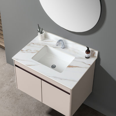 37 Inch Bathroom Sink Vanity Top - White With Fine Veins Marble, 4" High Backsplash, Rectangular Sink, Material, American Traditional Style, Sintered Stone