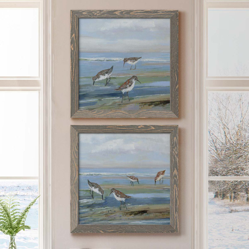Seabird Beach I - ensemble de 2 peintures sur toile encadrées, H 17 po x l 34 po x P 1,5 po, Encadré gris