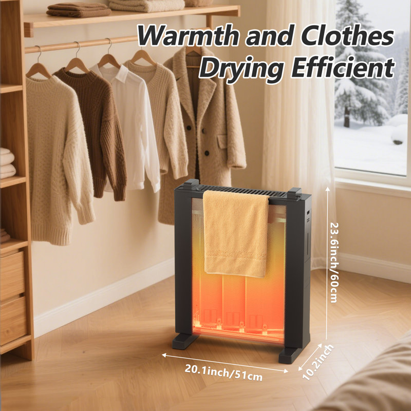 AIRJOYHI Electric Mica Infrared Space Heater Indoor Use,1500W Large Room Heater with Smart Thermostat,Overheat & Tip-Over Protection,Remote,12H Timer,Quite Whole Room Heater for Bedroom Office Gray25"