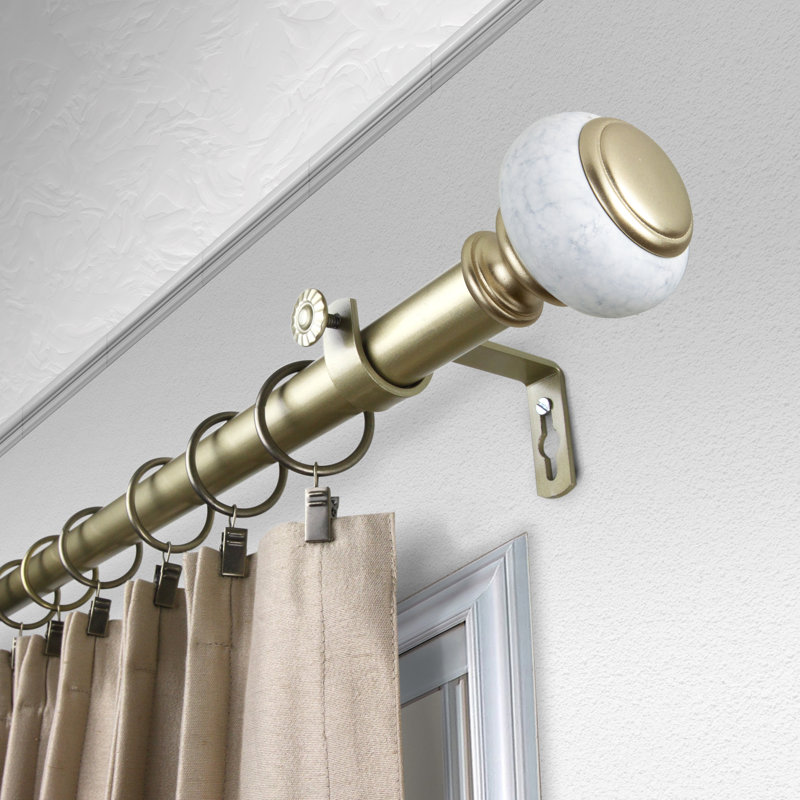 Maxman Stainless Steel Adjustable Single Curtain Rod, 2.75" H x 120" W x 3.63" D, Gold