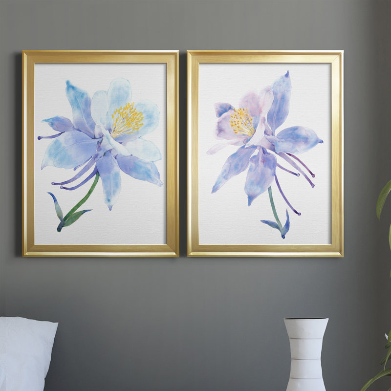 «Columbine Bloom I», ensemble de 2 peintures sur toile encadrées, Or, H 24,5 po x l 18,5 po x P 1 po