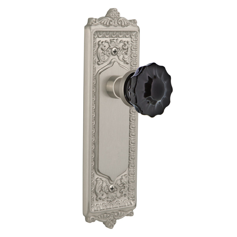 Plaque de porte mortaise intérieure en cristal noir avec oeuf, & grande plaque de fléchette, 2 1/4, Nickel satiné