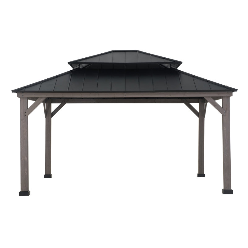 Cedar Wood Gazebo RYSY - 390cm x 450cm, black