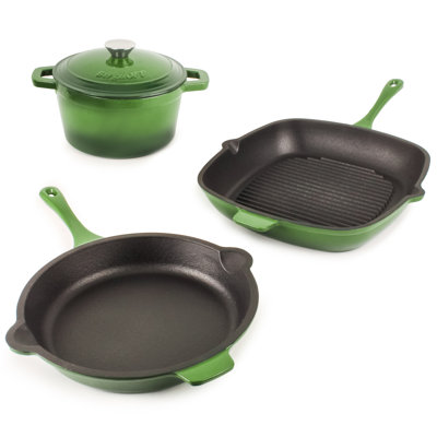 BergHOFF Neo 4Pc Cast Iron Set Grill Pan, Fry Pan & 3Qt Dutch Oven