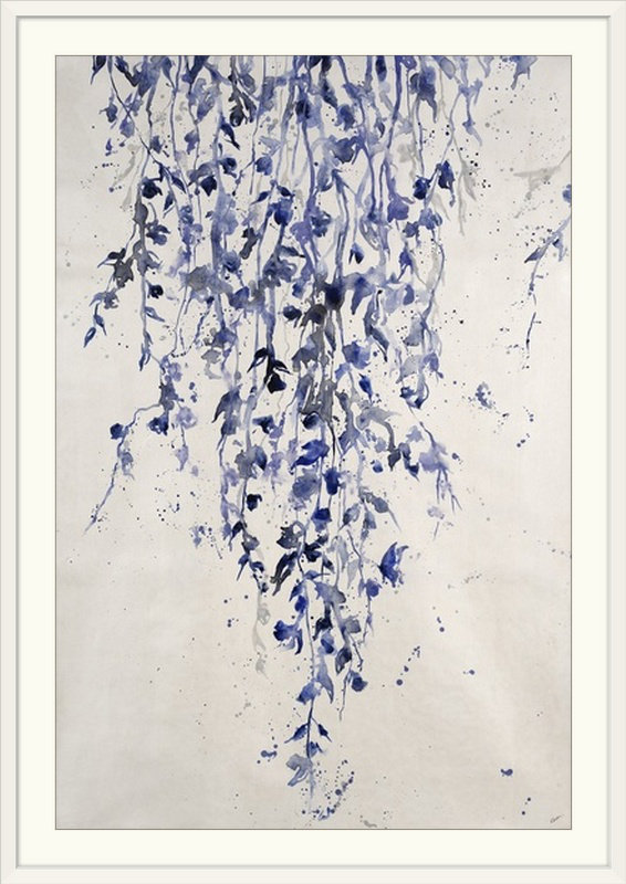«Indigo Garden» par Rikki Drotar, reproduction d'art, Cadre blanc, H 32 po x l 24 po x P 1 po