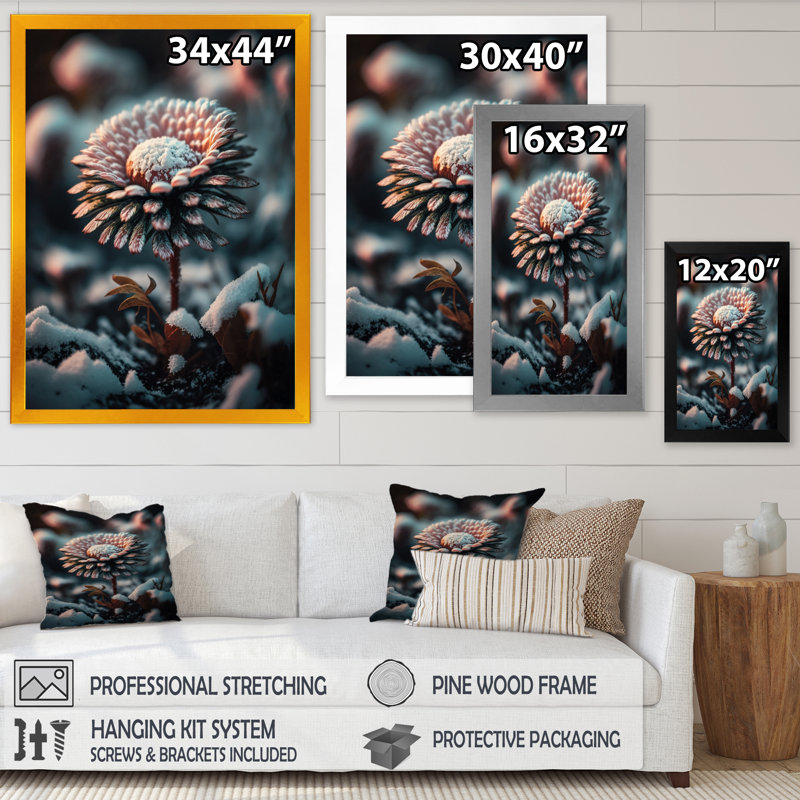 A Daisy Flower in Winter II - impression sur toile, Impression noire sur toile encadrée, H 20 po x l 12 po x P 1 po