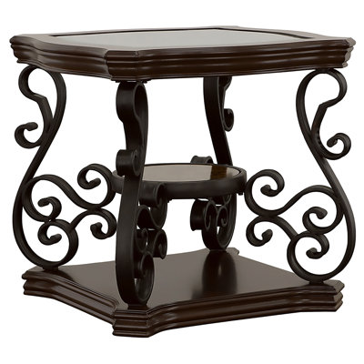 2 tablettes, table de bout avec plateau en verre, styles de meubles, rangement et présentation, pieds en métal fiables, finition brun rouge, tables, armoires, étagères, beaucoup d'espace,