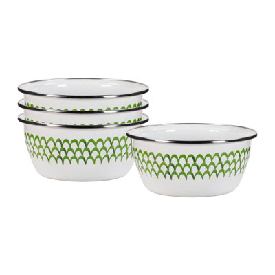Golden Rabbit Enamelware Green Scallop 24 Oz. Salad Bowls, Set of 4