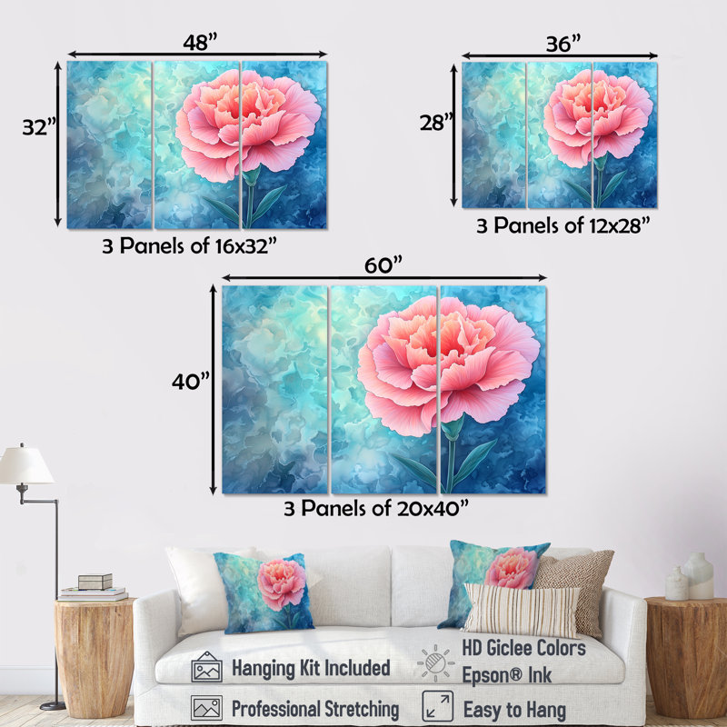 Harmony of Carnation Flower II, H 32 po x l 48 po, Toile tendue, Ne s’applique pas