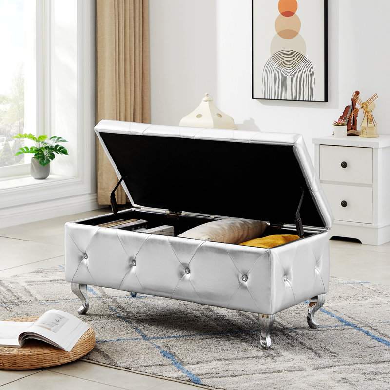 Banc de rangement repose-pieds, Argent argent