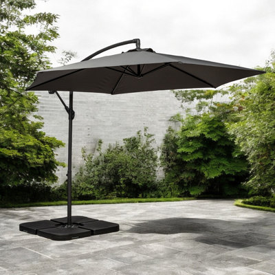 Oyster 3m Standard Cantilever Over Hanging Powder Coated Parasol with Cross Stand This parasol is made using Polyester Fabric which has a Weather-Proof Coating & UPF Sun Protection Level 50