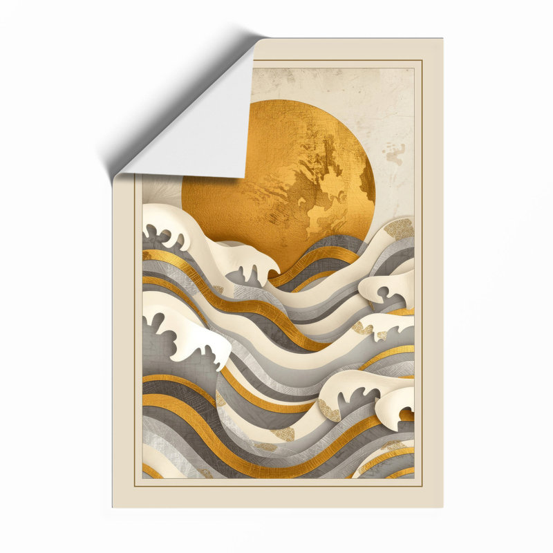 Sun Above Waves Japandi - Print, Unframed, A4 - 29.7 x 21.0 cm