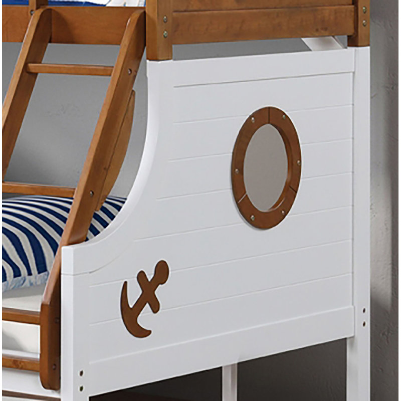 Lit superposé simple au dessus d'un lit double Galewa, Blanc / Chêne