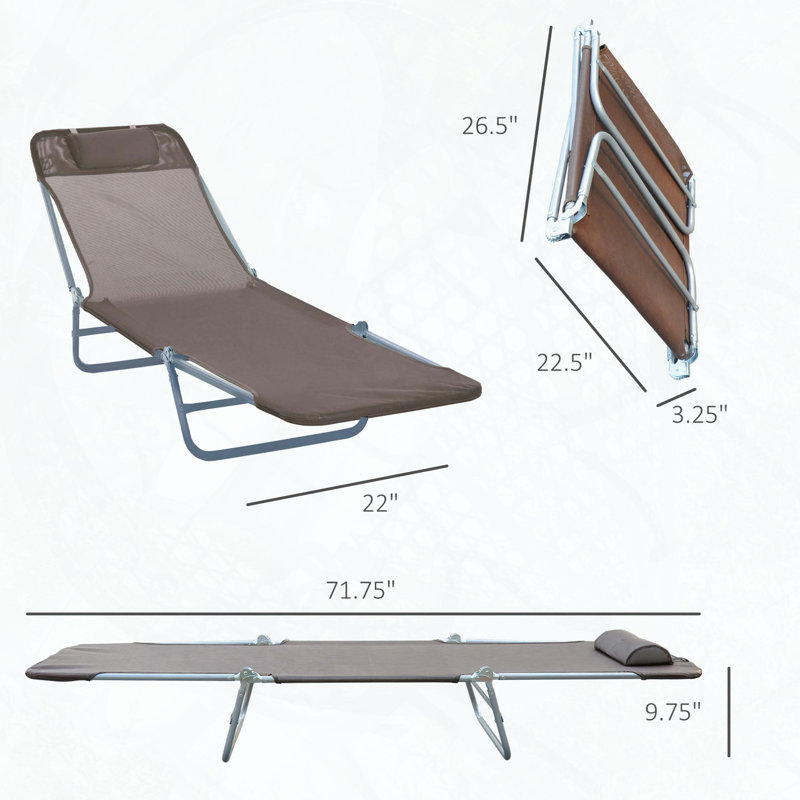 Folding Chaise Lounge Chair with 5-Position Reclining Back and Breathable Mesh Seat, Brown