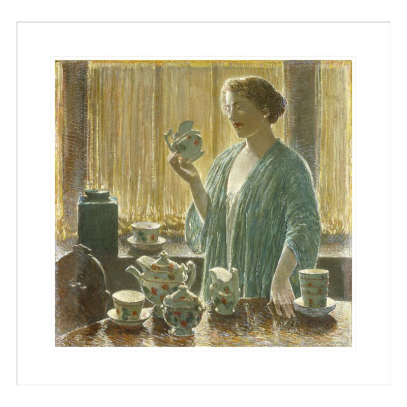 Service à thé à la fraise par Childe Hassam - impression giclée encadrée, H 23,5 po x l 24,11 po