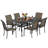 Behrens 6-Person Patio Dining Set with Rectangular Metal Dining Table and Stackable Textilene Armrest Chairs (Black)-599852595