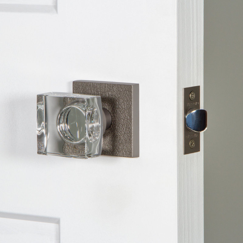 Viaggio Quadrato Leather Rosette Privacy (Bed & Bath) With Quadrato Crystal Knob, 2.75", Titanium Gray
