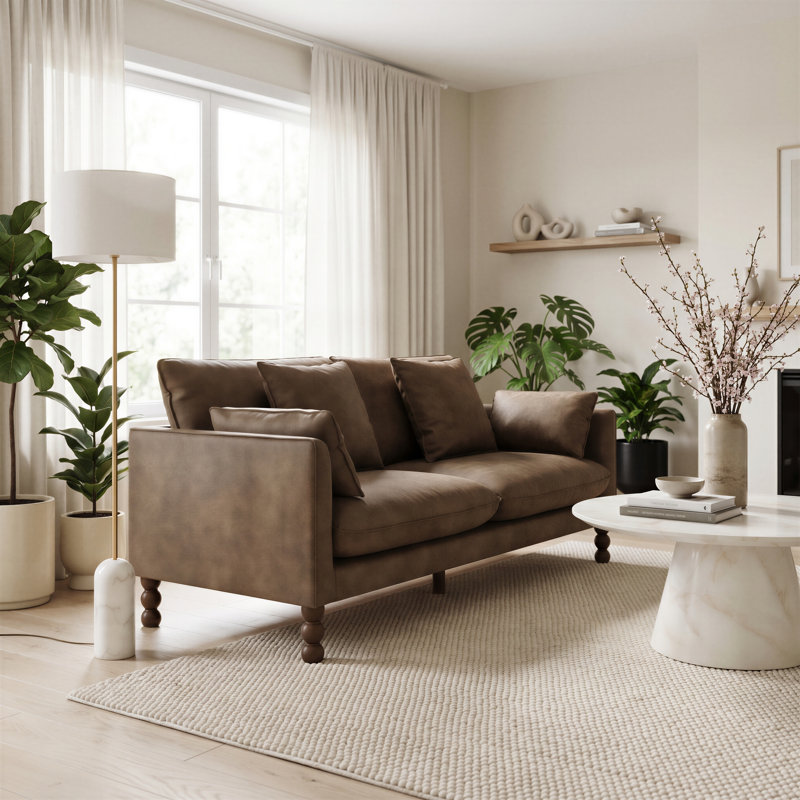 Sofa, Brown Faux Leather, 3
