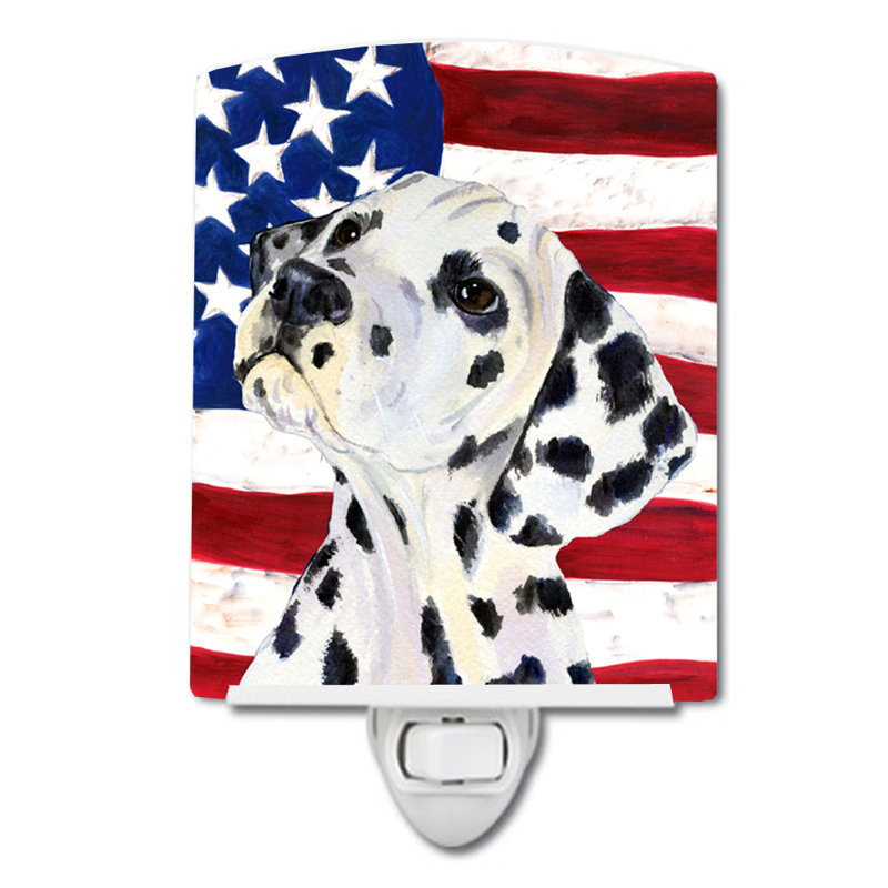 Drapeau américain avec éclairage en céramique terrier fox american, Dalmatien noir