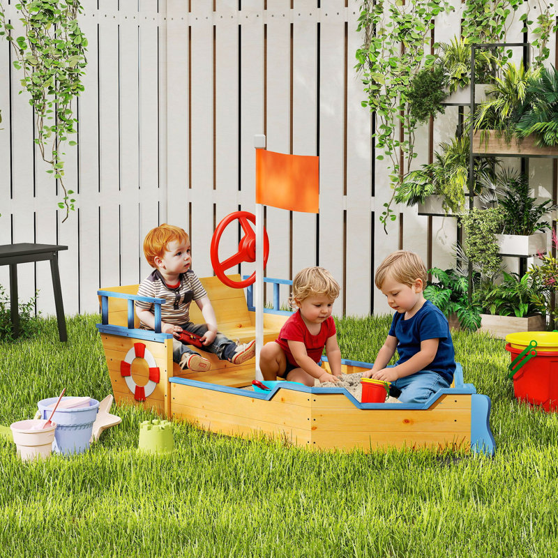 Freeport Park 78cm x 45.5cm Solid Wood Novelty Sandbox with Cover