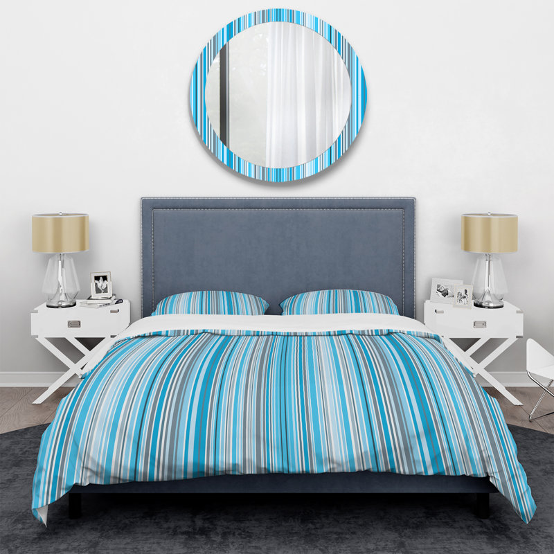 Blue And Grey Striped Pattern Polyester Striped Duvet Cover