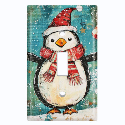 Couvercle de plaque d'interrupteur en métal; Bascule de taille standard US 1 - Pingouins de Noël