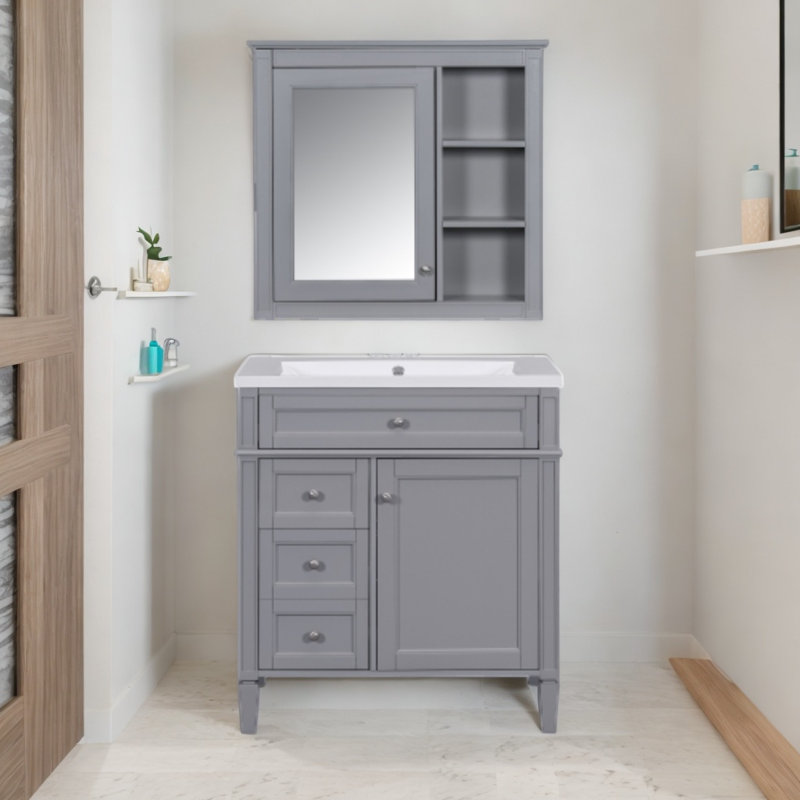 Ensemble de meuble-lavabo simple avec plateau Desmir, Gris