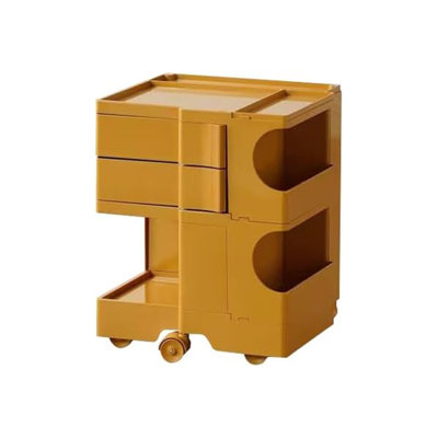 360 Degree Rotating Storage End Table With 2-Tier Removable Drawers, Modern Minimalist Nightstand For Bedroom, Living Room, Office, Kitchen - Durable ABS Resin Construction With Smooth Rolling Casters