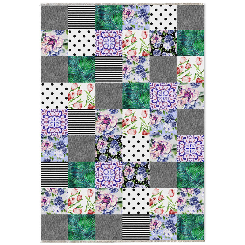 Pender Multicolor Floral Patchwork Cotton Chenille Area Rug, Runner 4' x 9'11"