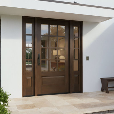 G7512-SW-80_1-2 | Porte simple de 80 po + 2 panneaux latéraux, extérieur pré-monté RTA, 12 Lite 3/4 Lite SDL, 1 panneau, bois d'acajou brut