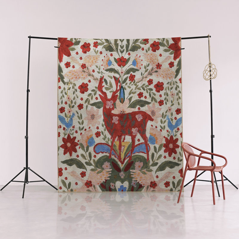 Tapis multicolore multicolore à motif de fleurs et de cerfs, Rectangle 3 pi 11 po x 5 pi 10 po