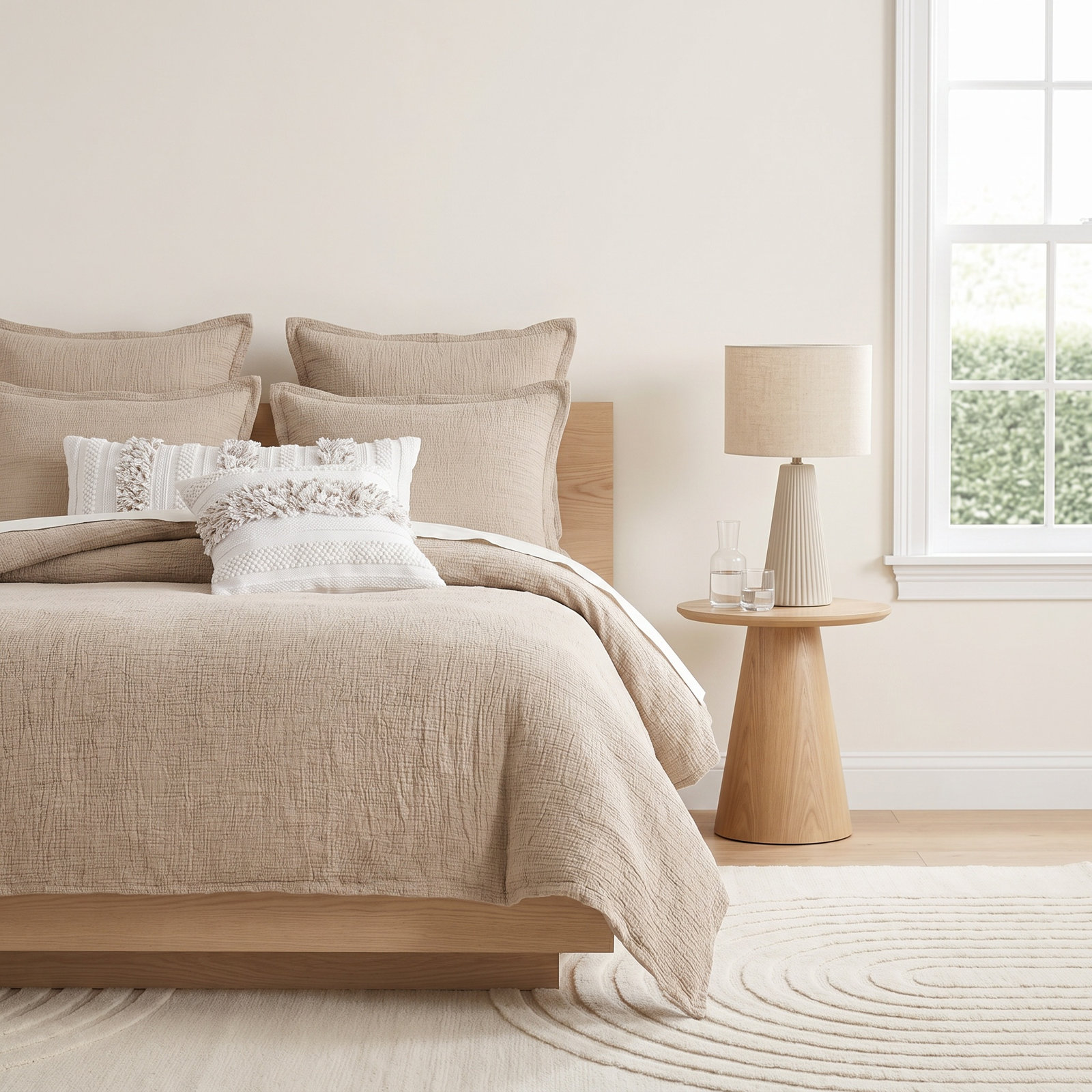 Falan Cotton Duvet Cover Set, King Duvet Cover, Sand