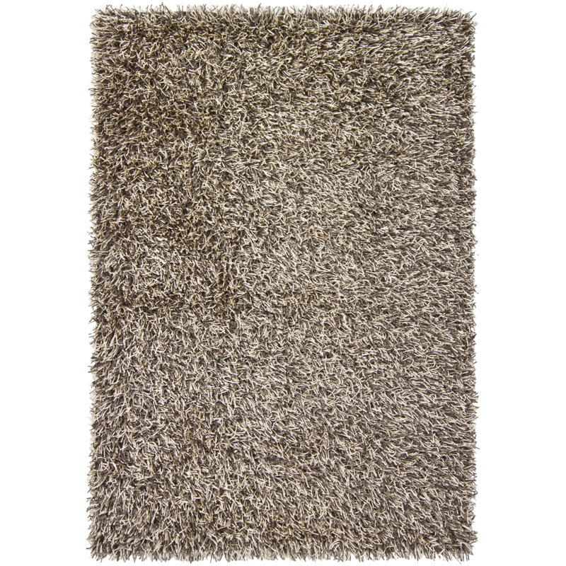 Tapis à poils longs en polyester tissé à la main Heston, Rectangle 7 pi 9 po x 10 pi 6 po, Brun