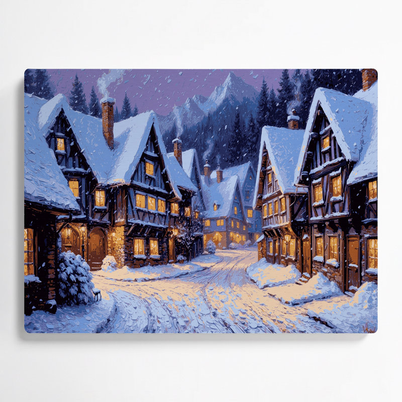 Art mural en métal «Christmas Snowy Villages», H 240 po x l 288 po x P 0,05 po