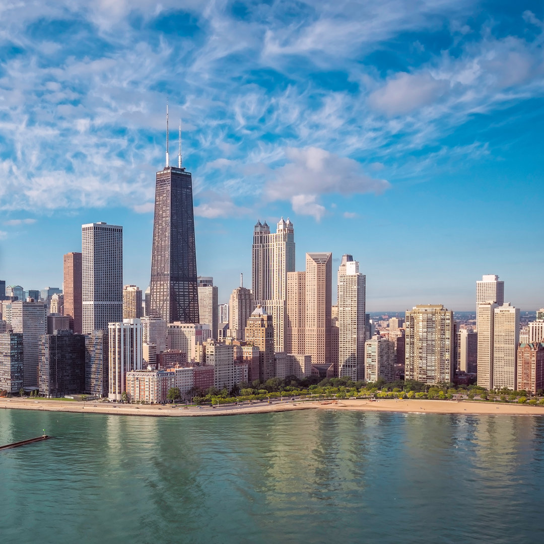 Chicago Skyline mit Park von Marchello74 - ohne Rahmen Foto auf Leinwand