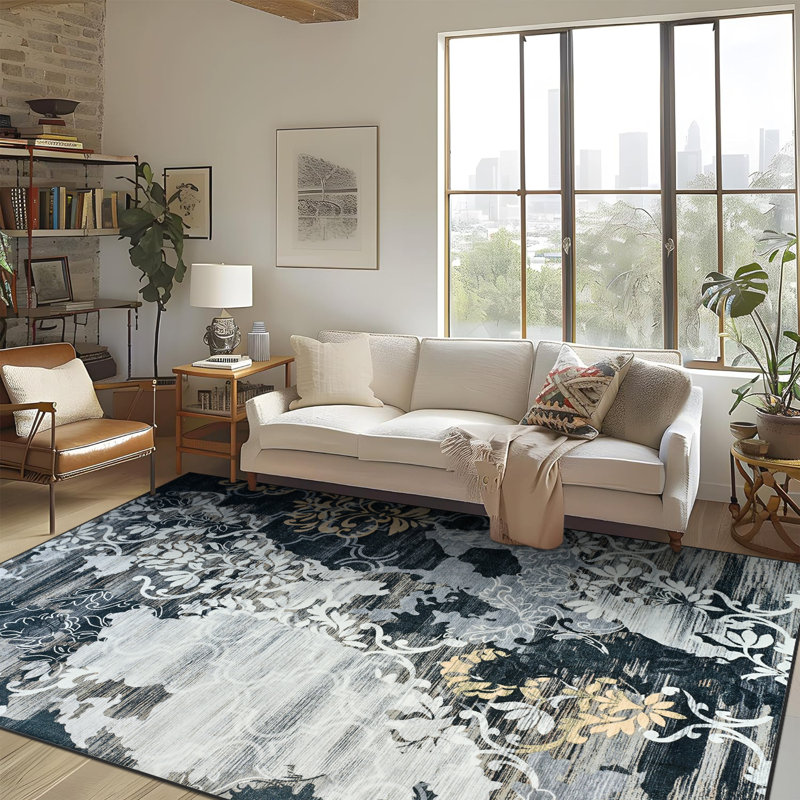 Groner Large Living Room Area Rug Soft Abstract Farmhouse Rugs For Bedroom Under Dining Table, Rectangle 4' x 6'