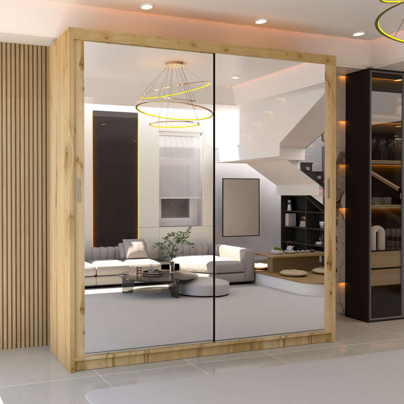 Elegent Carino Sliding Door Wardrobe with Mirror – Space-Saving Bedroom Storage in 6 Sizes & 6 Colours, Oak