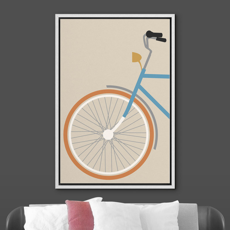 Profil latéral de la partie avant du vélo de randonnée avec grande roue - cadre flottant, impression sur toile, Cadre blanc